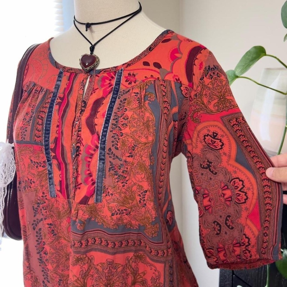 Paisley Boho Patchwork Style Blouse Size Large Hippie Festival Fairy - Picture 4 of 8